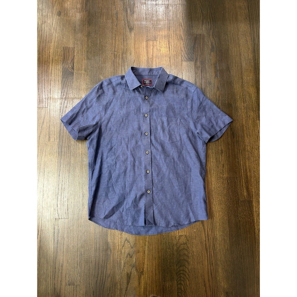 UNTUCKit Shirt Mens Medium 100% Linen Wrinkle Resistant Blue Button Up